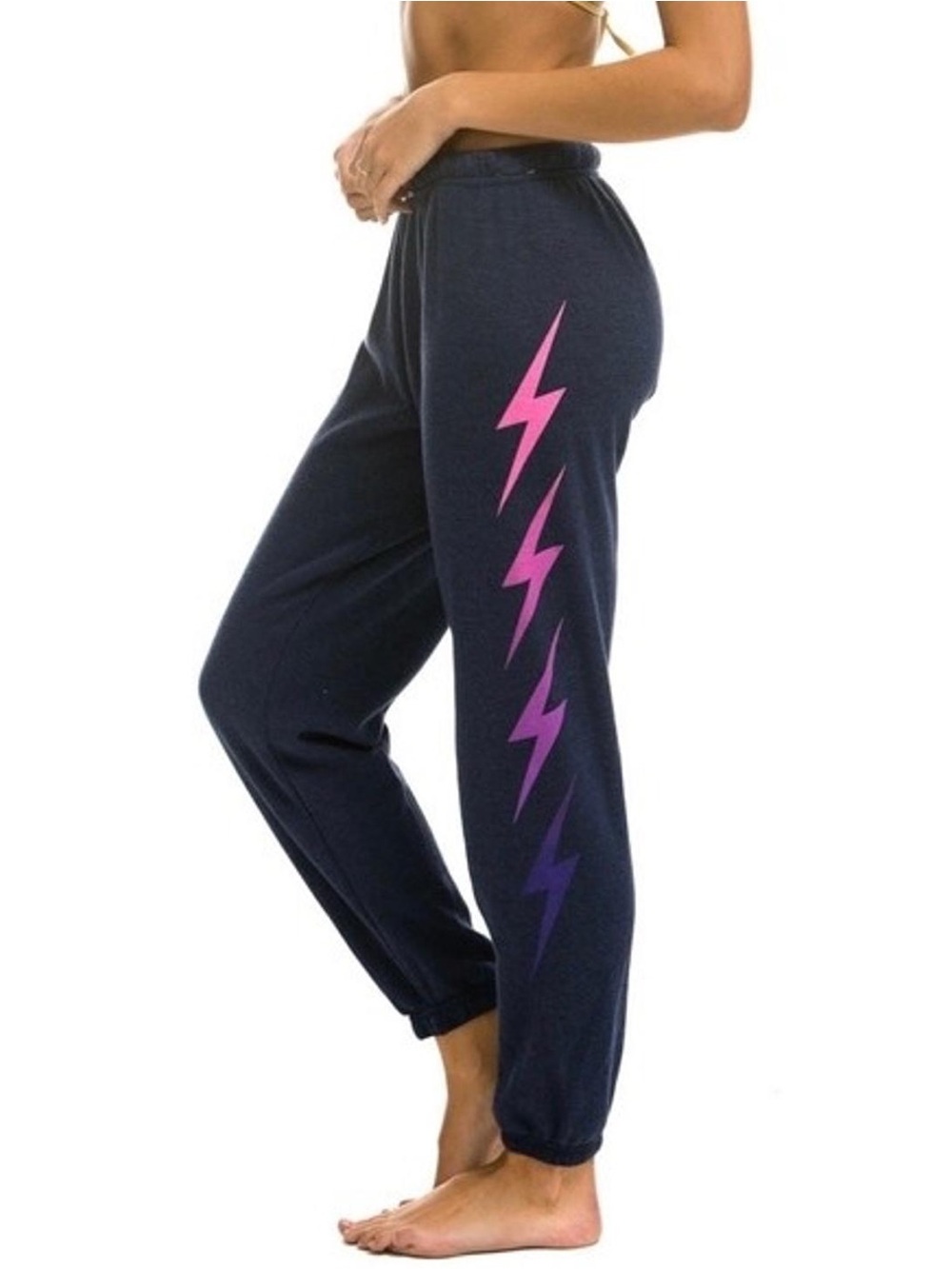 Aviator Nation Navy Pink Purple Lightning Bolt Sweatpants Joggers Size Small